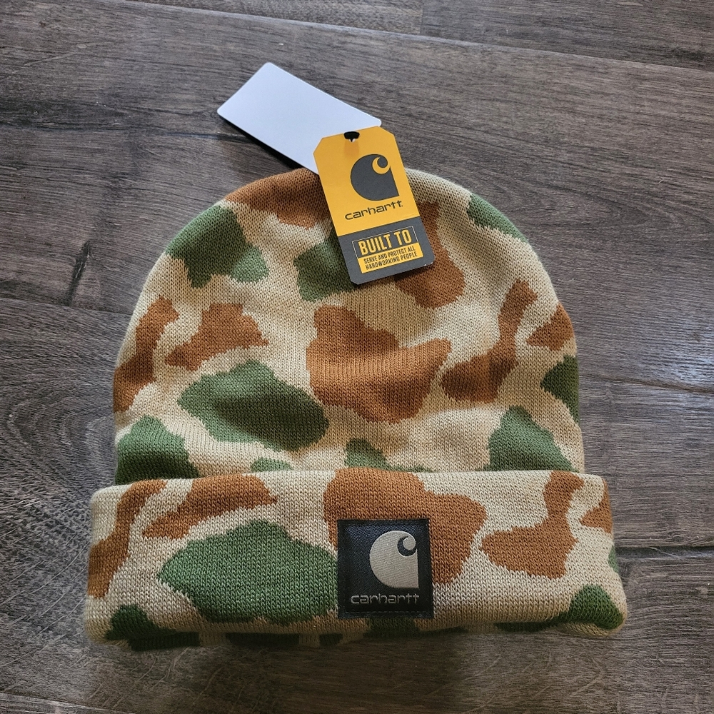 NWT CARHARTT - Knit Camo Beanie Stocking Hat Winter Cap Rare! Deadstock AH5968-M